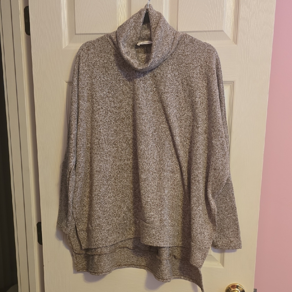 Zenana Outfitters Heathered Gray Cowl Neck Sweater